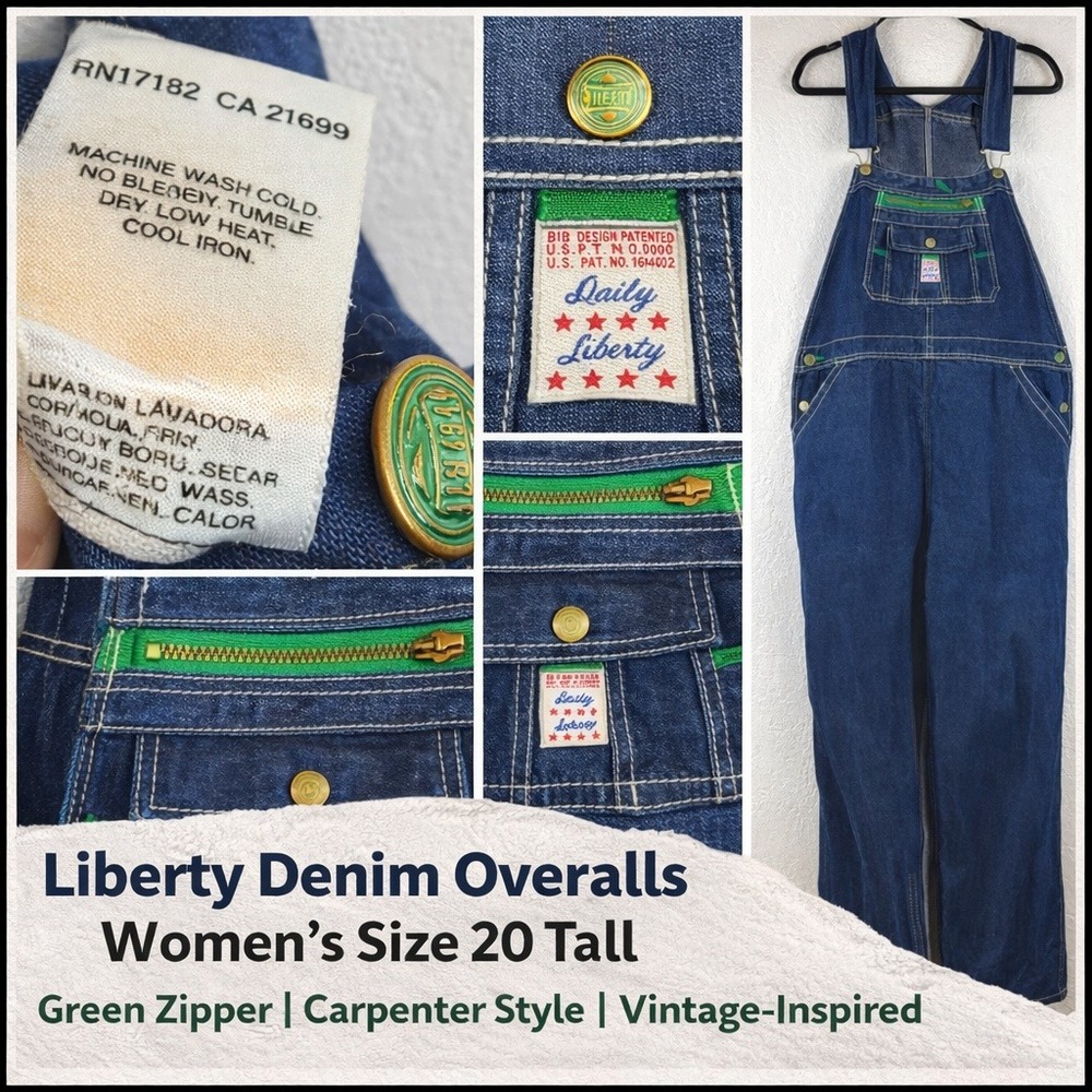 Liberty Denim‎ Overalls — Women's Size 20 Tall Green Zip Accent Carpenter Style